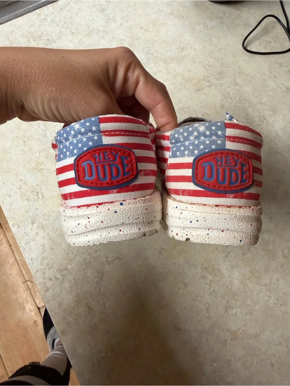 Hey Dude Kids Slip-On Sneakers in Blue with White Stars and Red Accents